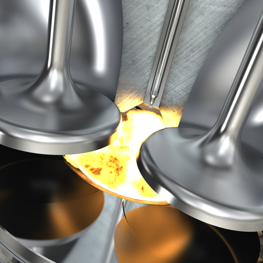 Engine cylinder with piston and valves animated 3D model_1