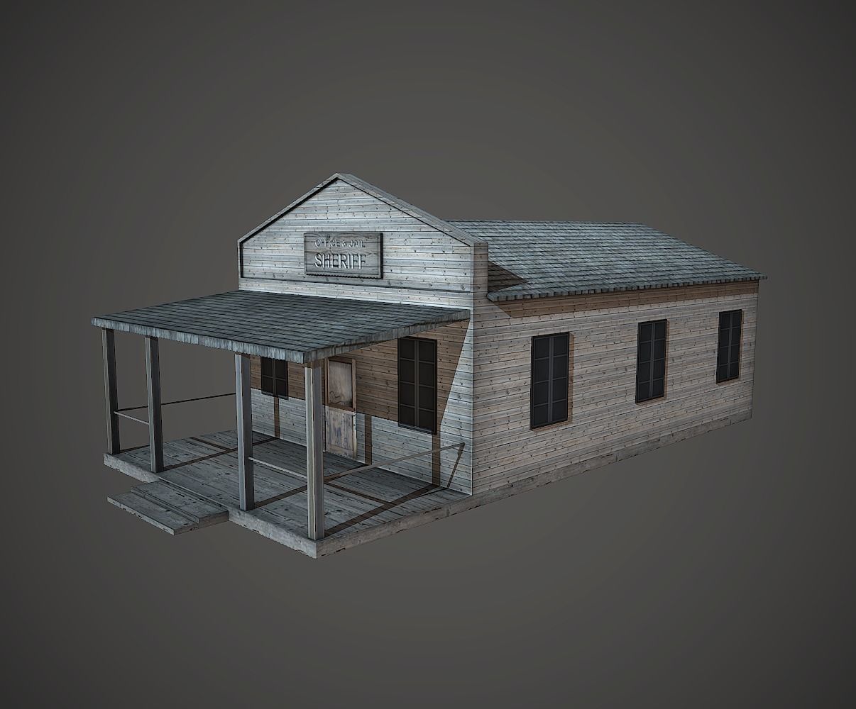 Sheriff Building Low Poly Mobile Ready Low-poly 3D model_1