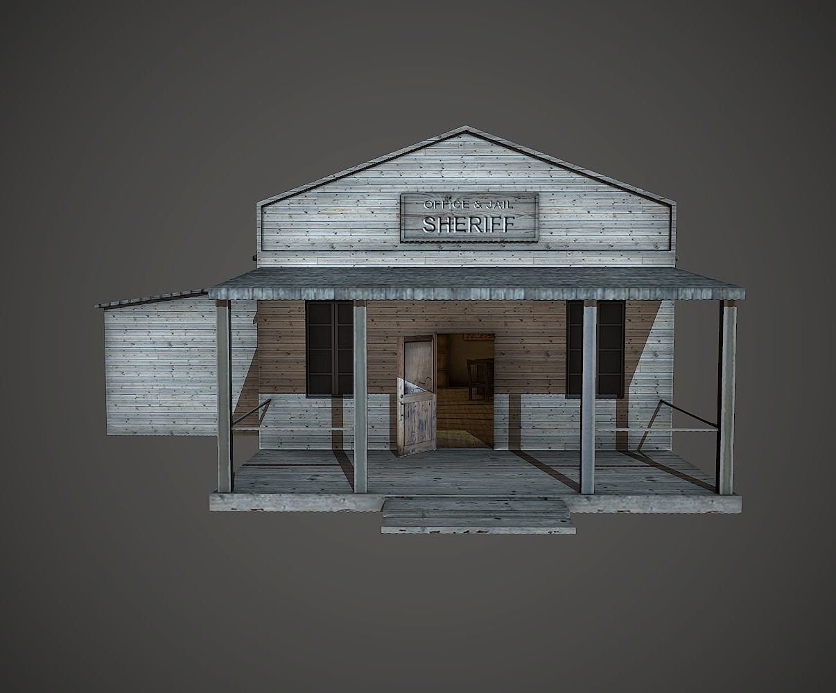 Sheriff Building Low Poly Mobile Ready Low-poly 3D model_5