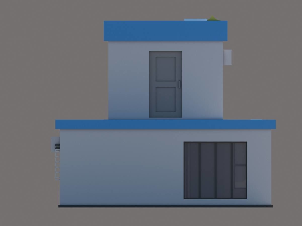 Cartoon Low Poly Police Station Building Low-poly 3D model_9