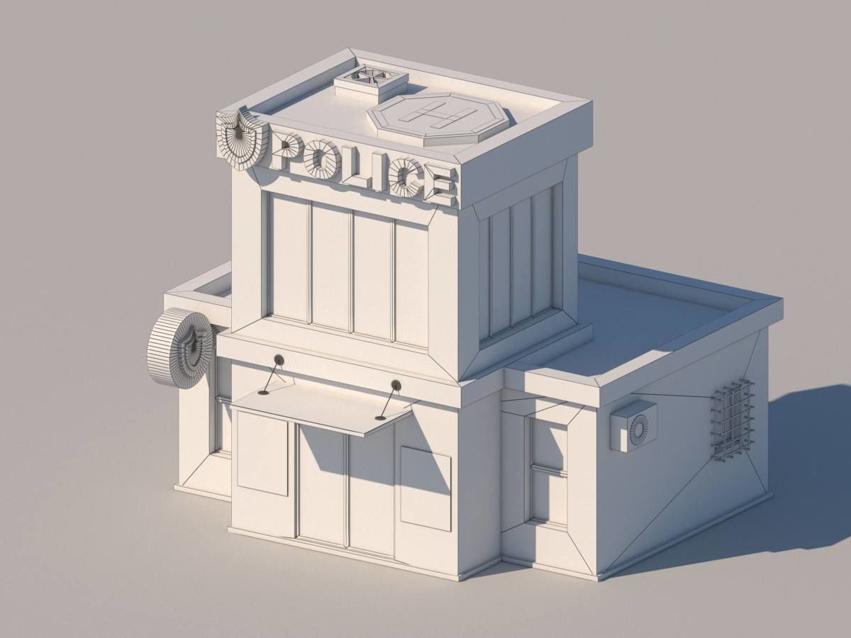 Cartoon Low Poly Police Station Building Low-poly 3D model_1