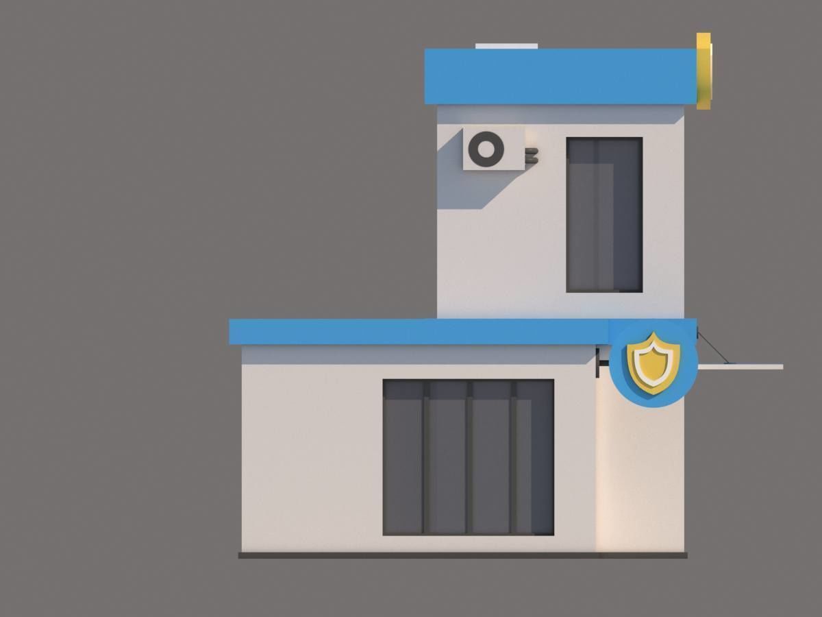 Cartoon Low Poly Police Station Building Low-poly 3D model_11
