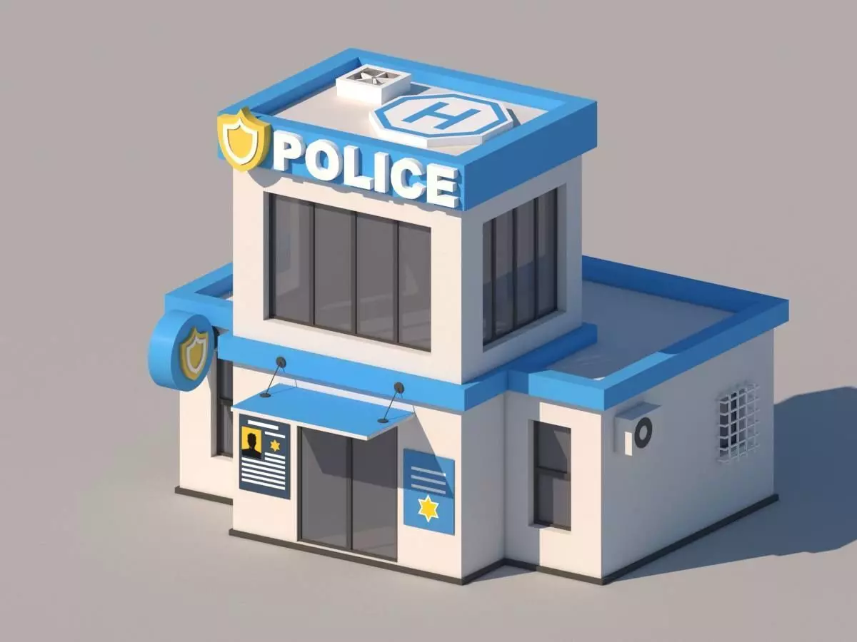 Cartoon Low Poly Police Station Building Low-poly 3D model_0