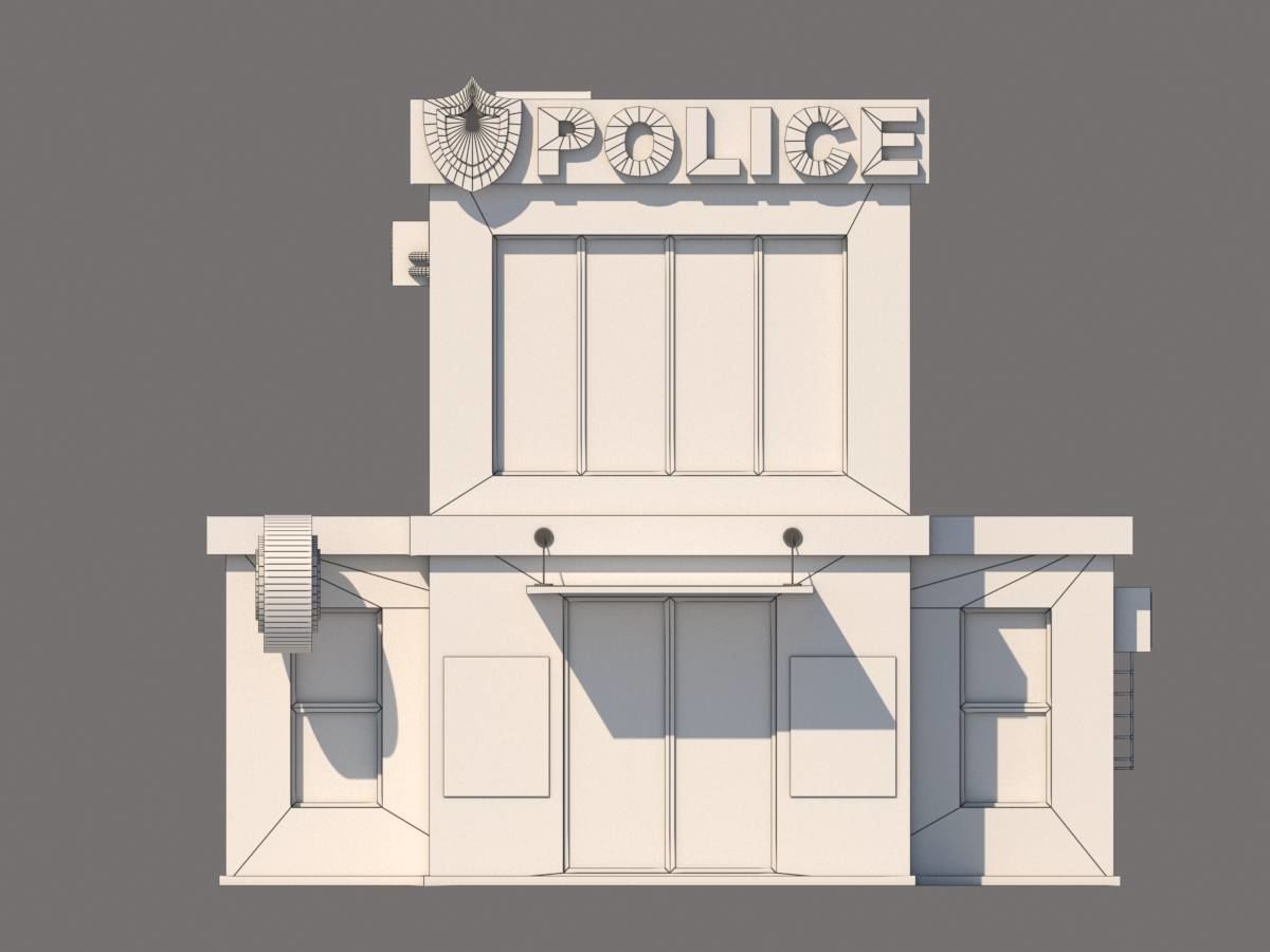 Cartoon Low Poly Police Station Building Low-poly 3D model_6