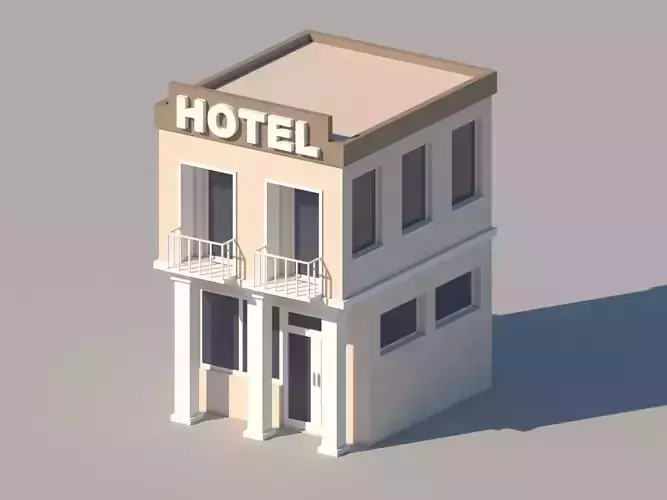 Cartoon Low Poly Hotel Building