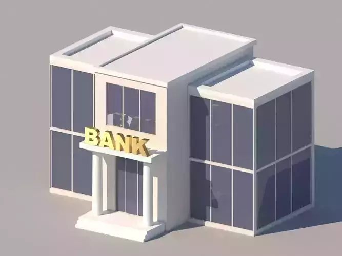 Cartoon Low Poly Bank Building