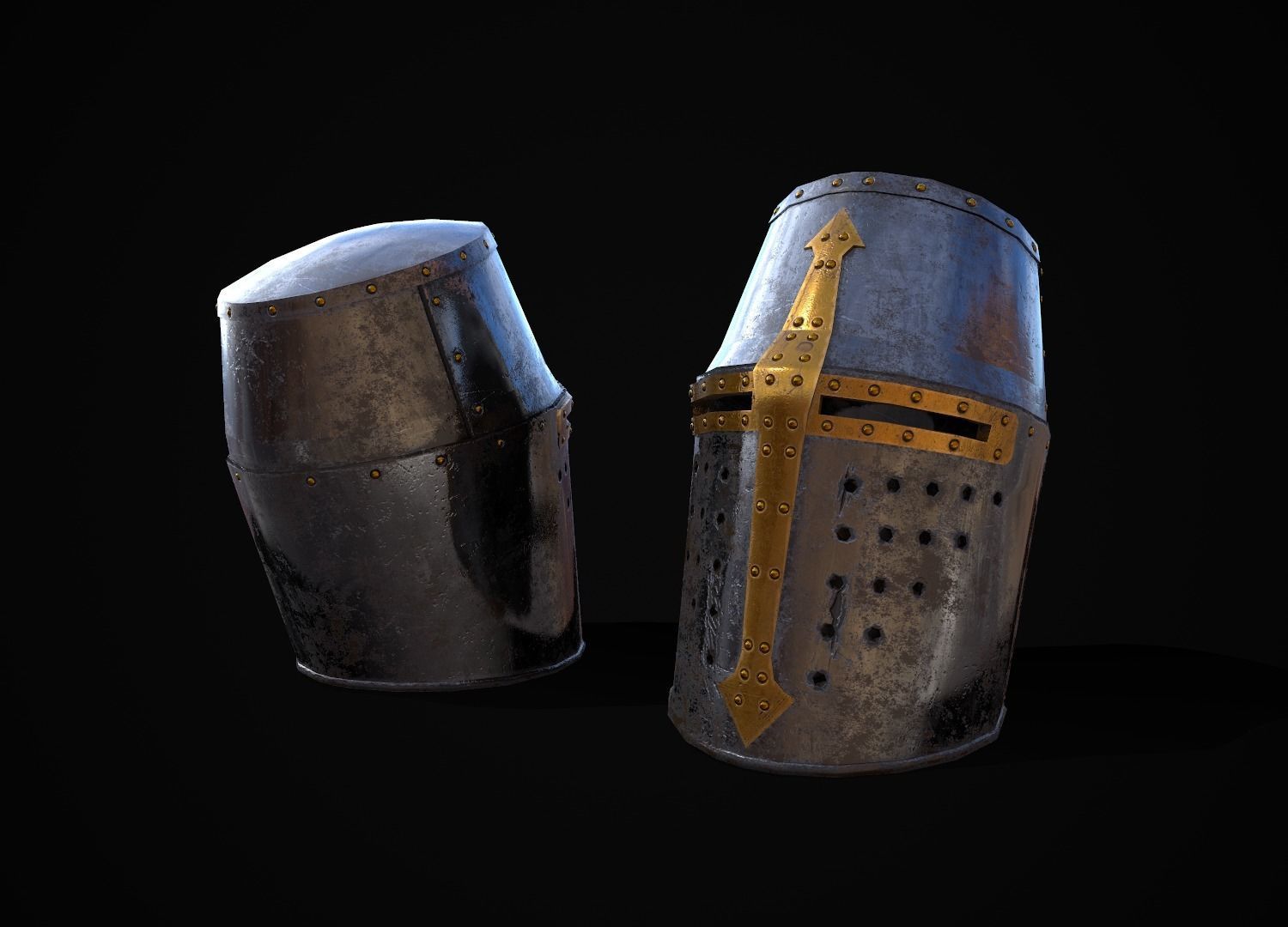 HIE Medieval Knight Helmet D190104 Low-poly 3D model_2