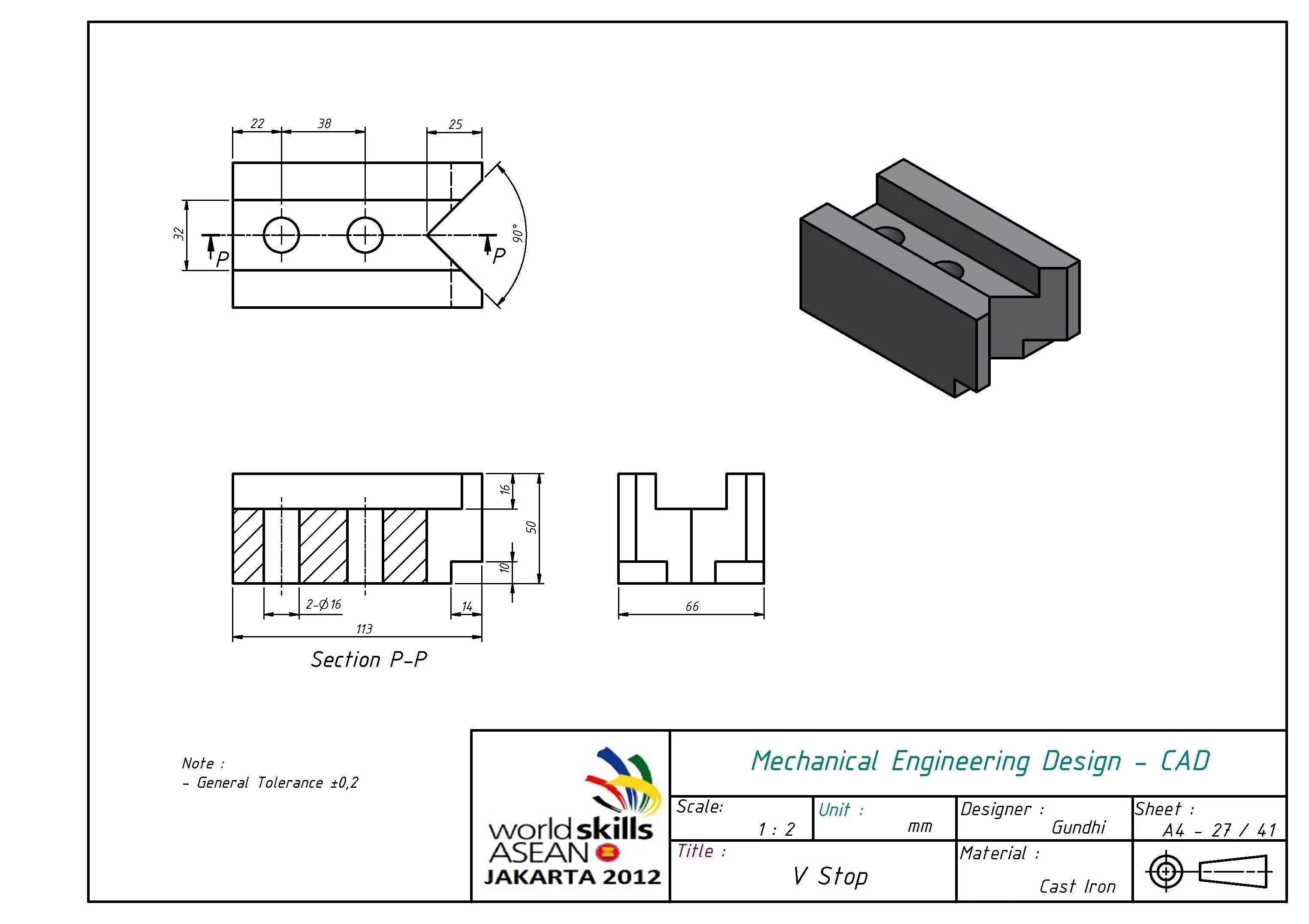 V Stop design for metal engineering strip Free 3D model_0