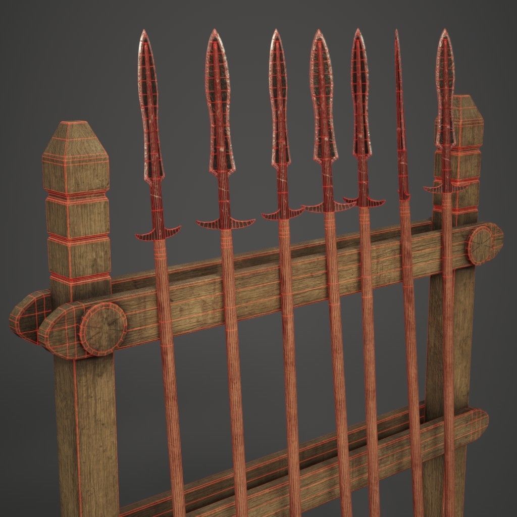 Spear Rack Low-poly 3D model_7