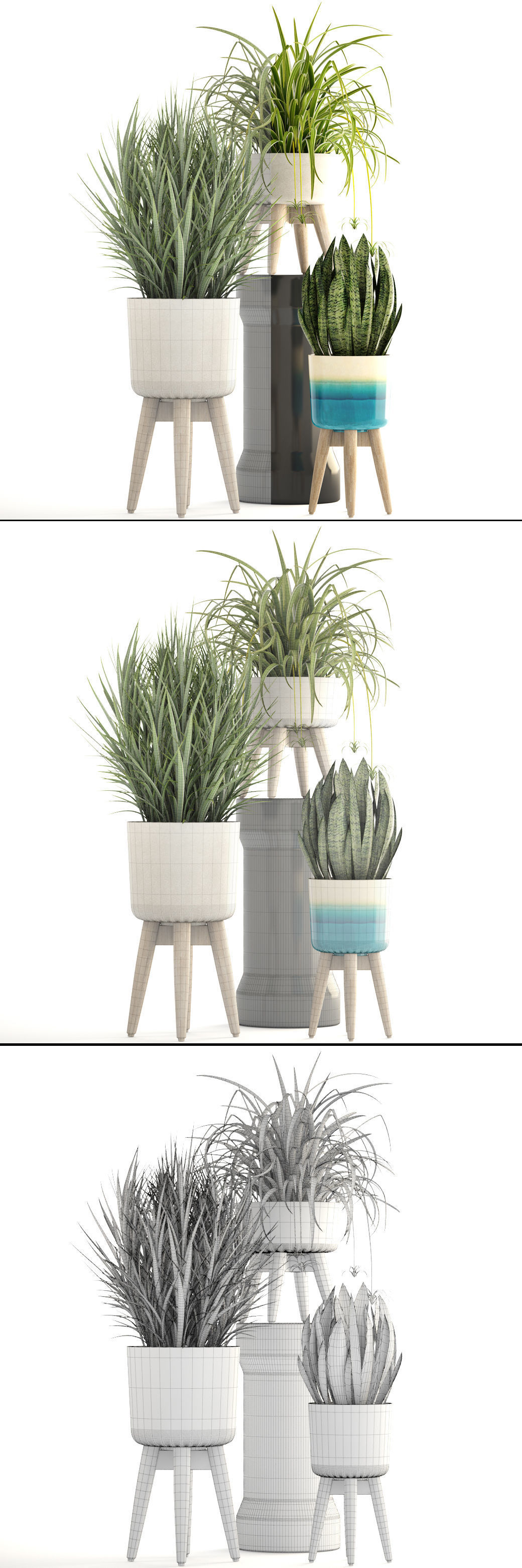 Collection plants plant in wooden pot 3D model_4