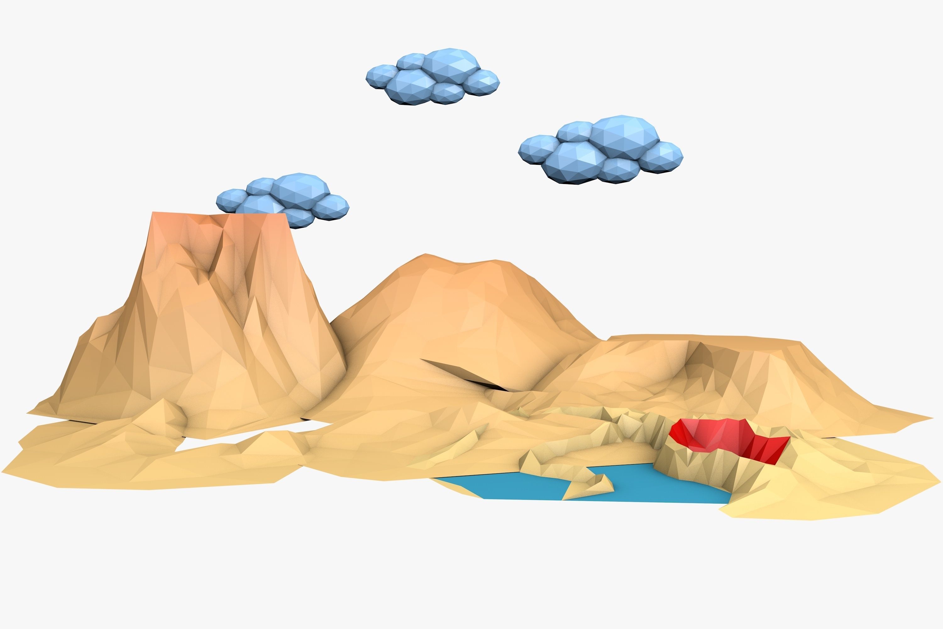 Landscape Low Poly volcano Low-poly 3D model_1