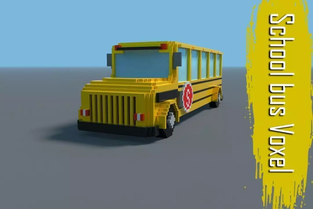 School bus Voxel Low-poly 3D model_0