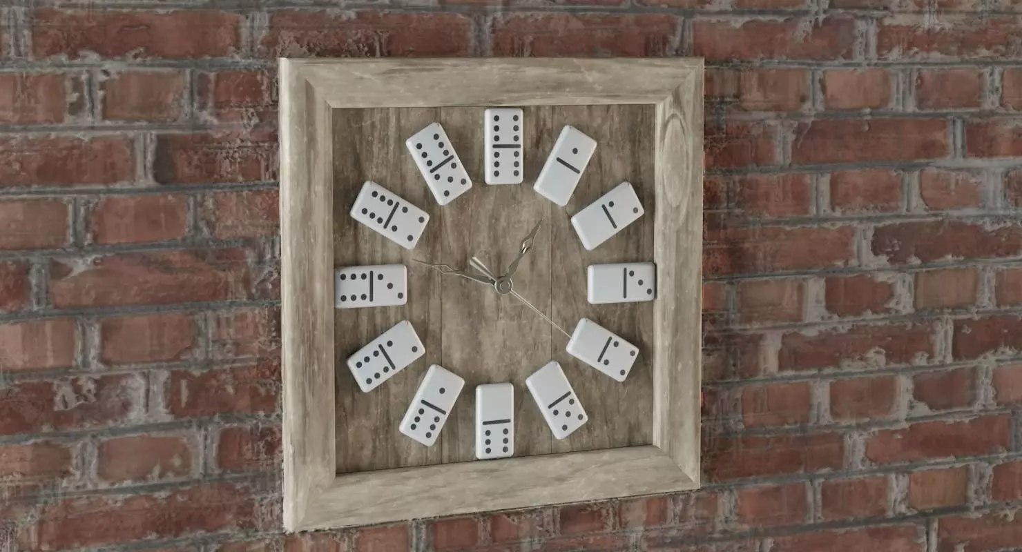 Wooden Domino Wall Clock Low-poly 3D model_0