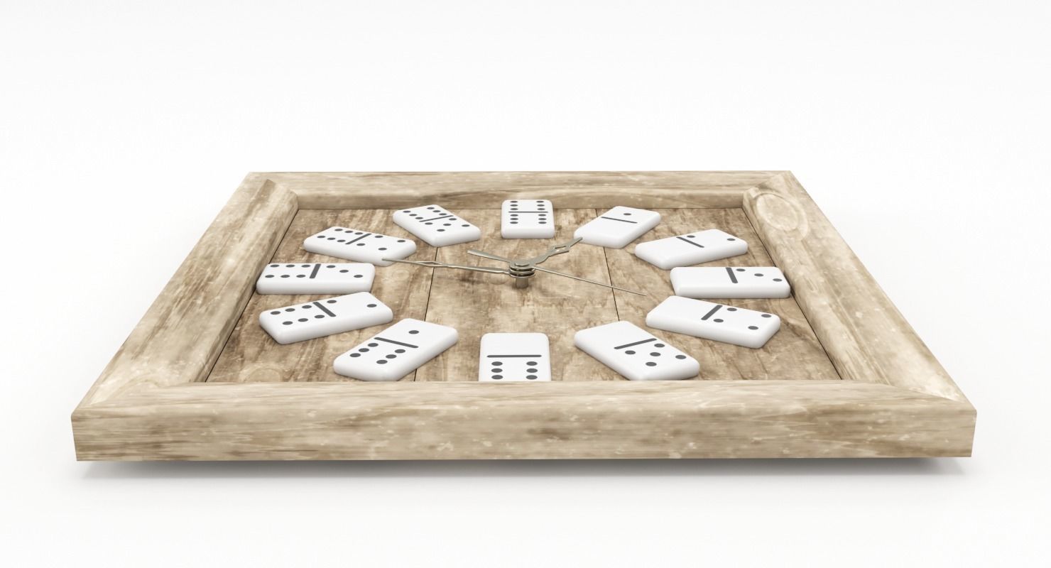 Wooden Domino Wall Clock Low-poly 3D model_2
