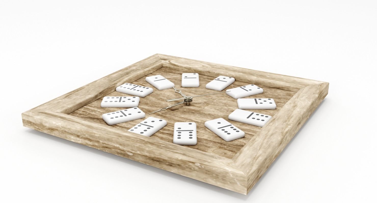 Wooden Domino Wall Clock Low-poly 3D model_4