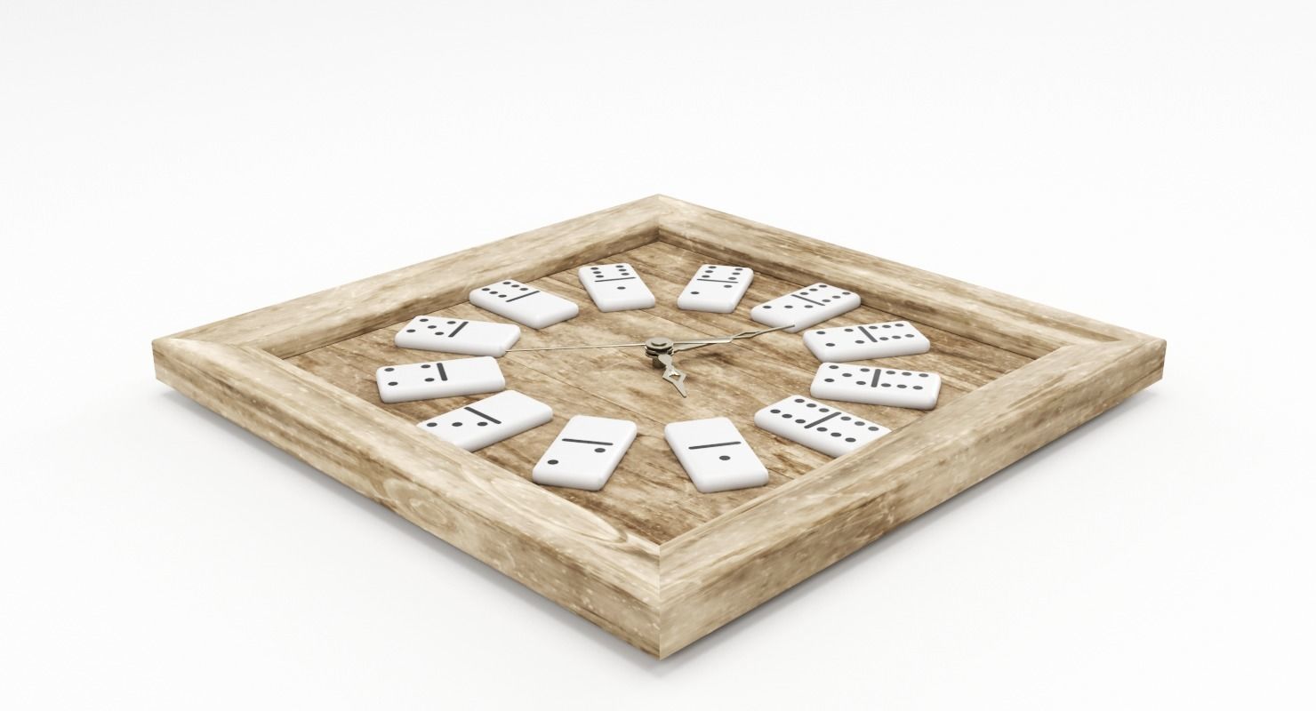Wooden Domino Wall Clock Low-poly 3D model_6