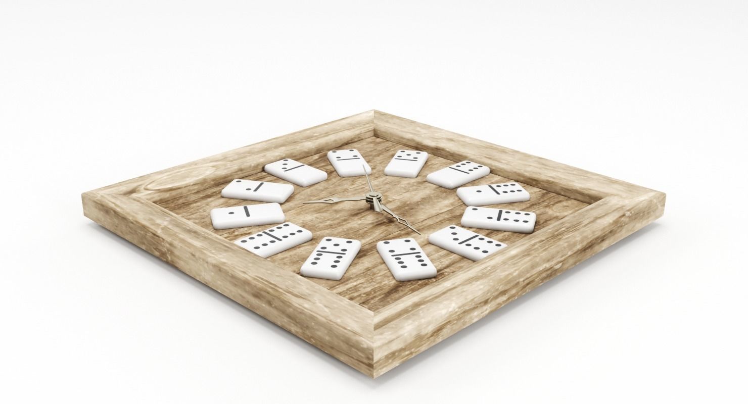 Wooden Domino Wall Clock Low-poly 3D model_5