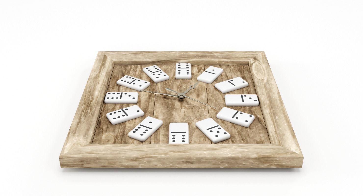 Wooden Domino Wall Clock Low-poly 3D model_3