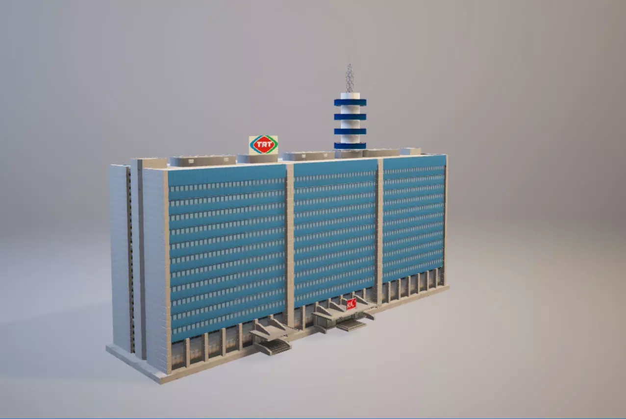 TRT Turkish Radio and Television Blue Building ANKARA Low-poly 3D model_0