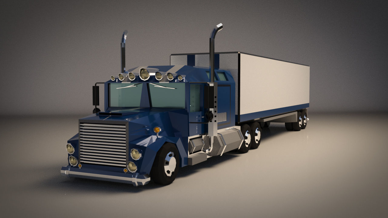 Low-Poly Cartoon Lorry Truck Low-poly 3D model_1