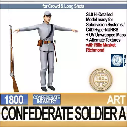 Civil War Confederate Soldier A Infantry 3D model