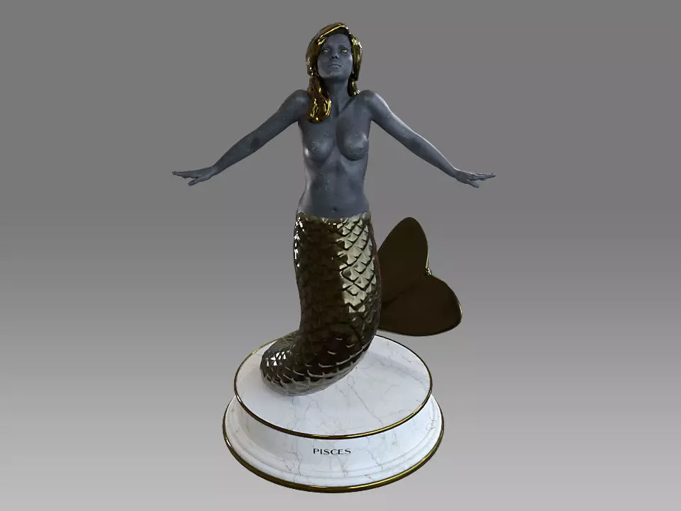 Zodiac Sign Female Pisces Low-poly 3D model_0