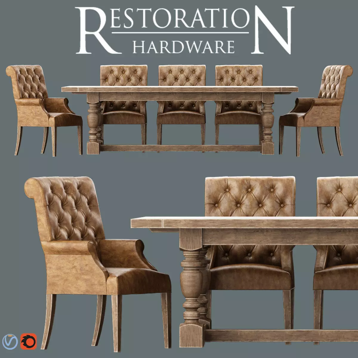 3D Bennett Roll-Back Armchair 1930s French Farmhouse Rectangul Low-poly 3D model_0