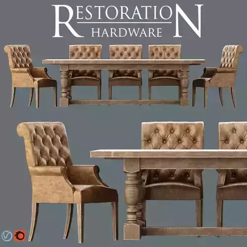 3D Bennett Roll-Back Armchair 1930s French Farmhouse Rectangul Low-poly 3D model
