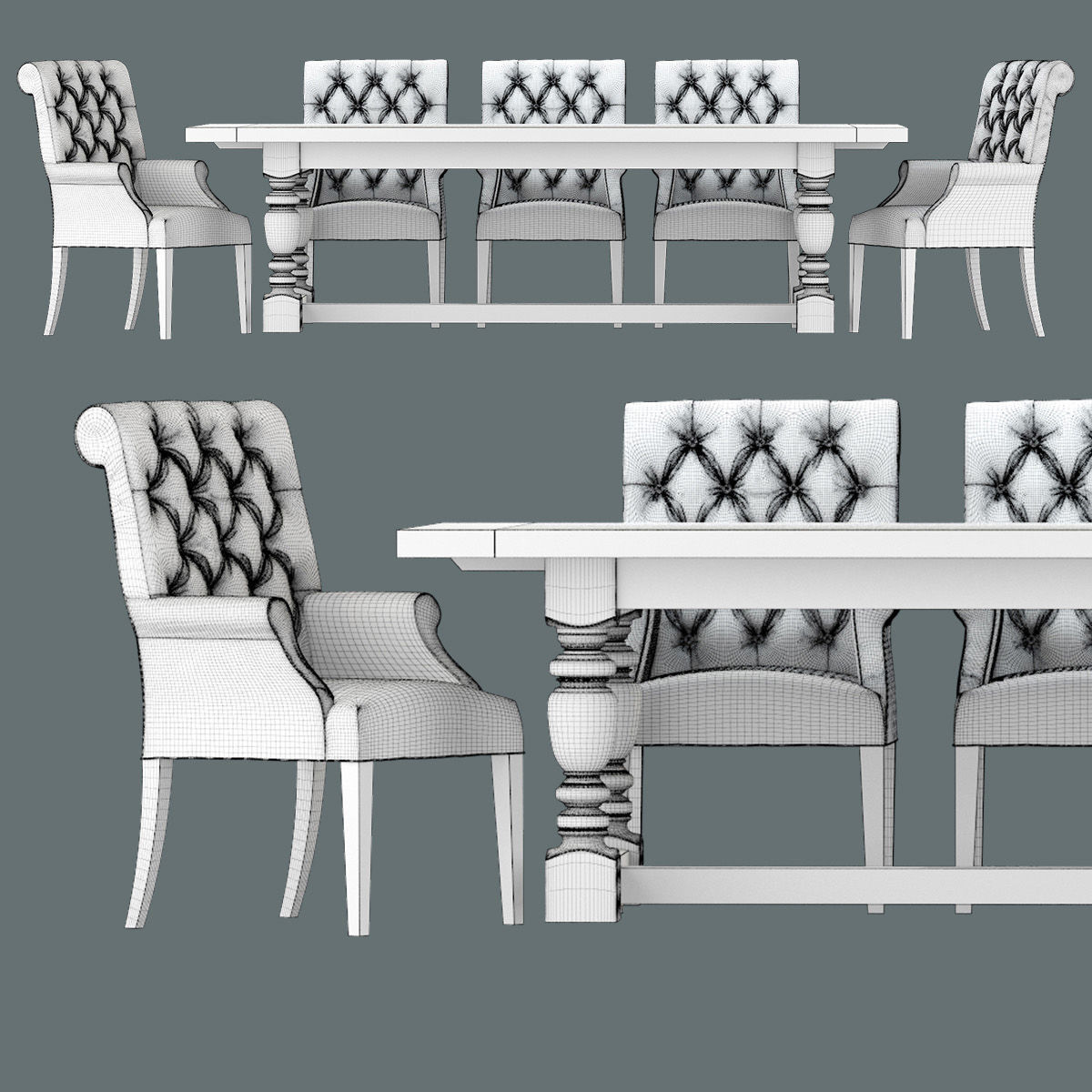 3D Bennett Roll-Back Armchair 1930s French Farmhouse Rectangul Low-poly 3D model_7