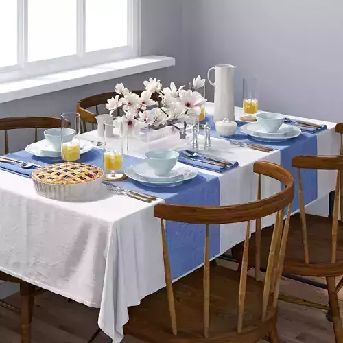 Tableware dining table with linens