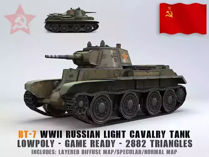 Low Poly BT-7 light cavalry tank Low-poly 3D model Low Poly BT-7 light cavalry tank Low-poly 3D model