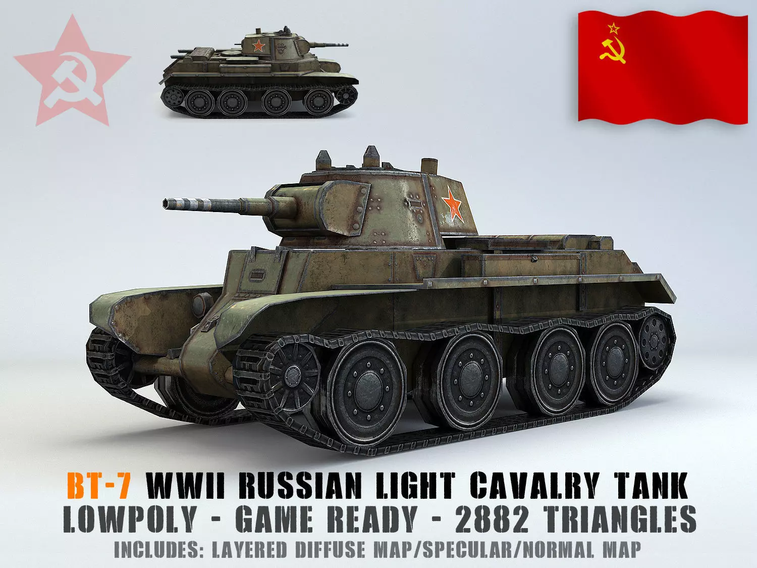 Low Poly BT-7 light cavalry tank Low-poly 3D model_0