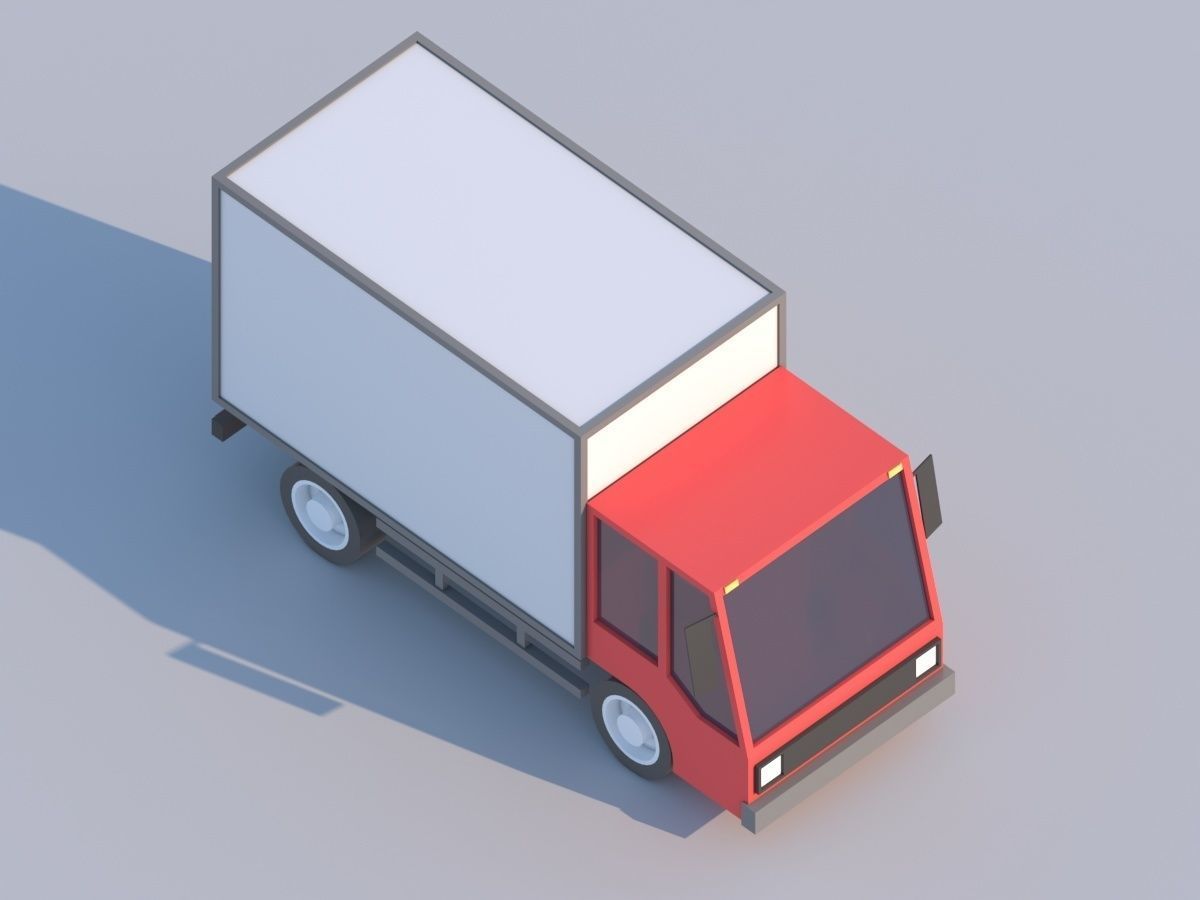 Cartoon Low Poly Car Lorry Low-poly 3D model_1