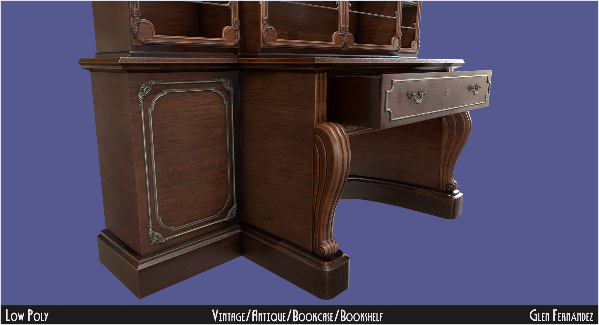Antique Victorian Bookcase Low-poly 3D model_6