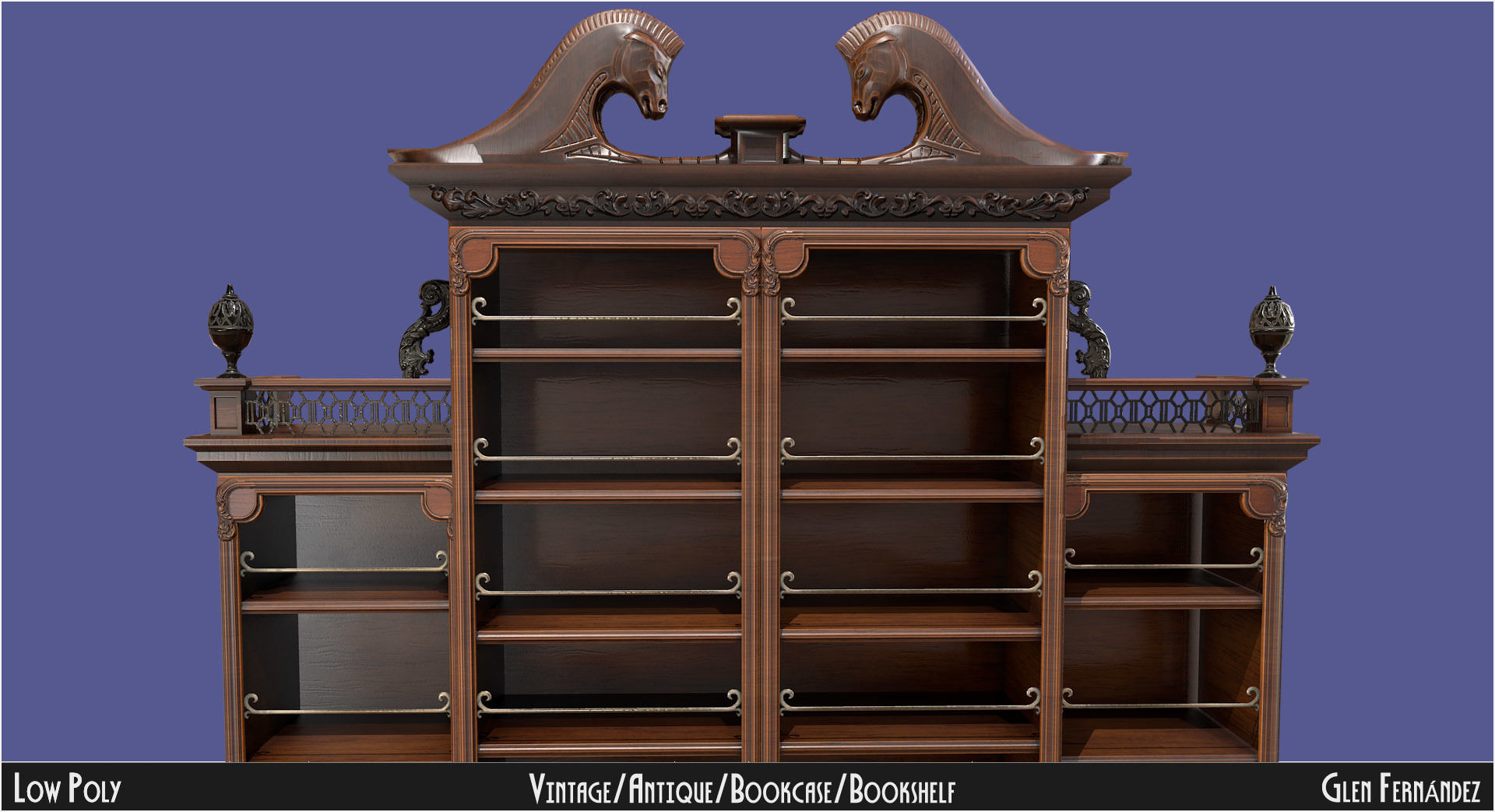 Antique Victorian Bookcase Low-poly 3D model_4
