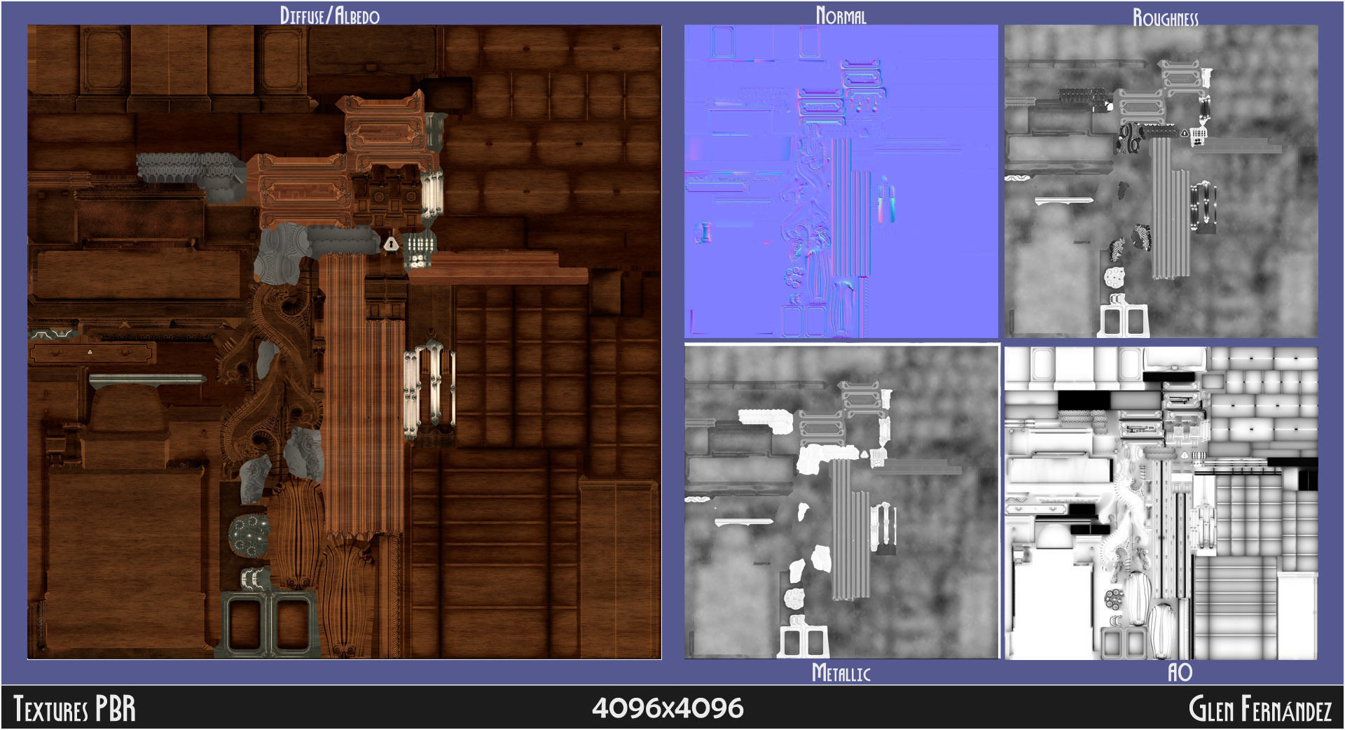 Antique Victorian Bookcase Low-poly 3D model_9