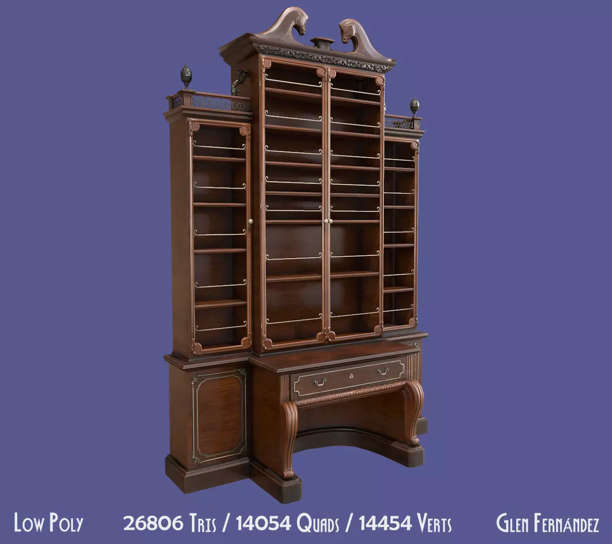 Antique Victorian Bookcase Low-poly 3D model_0