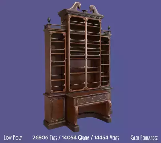 Antique Victorian Bookcase Low-poly 3D model