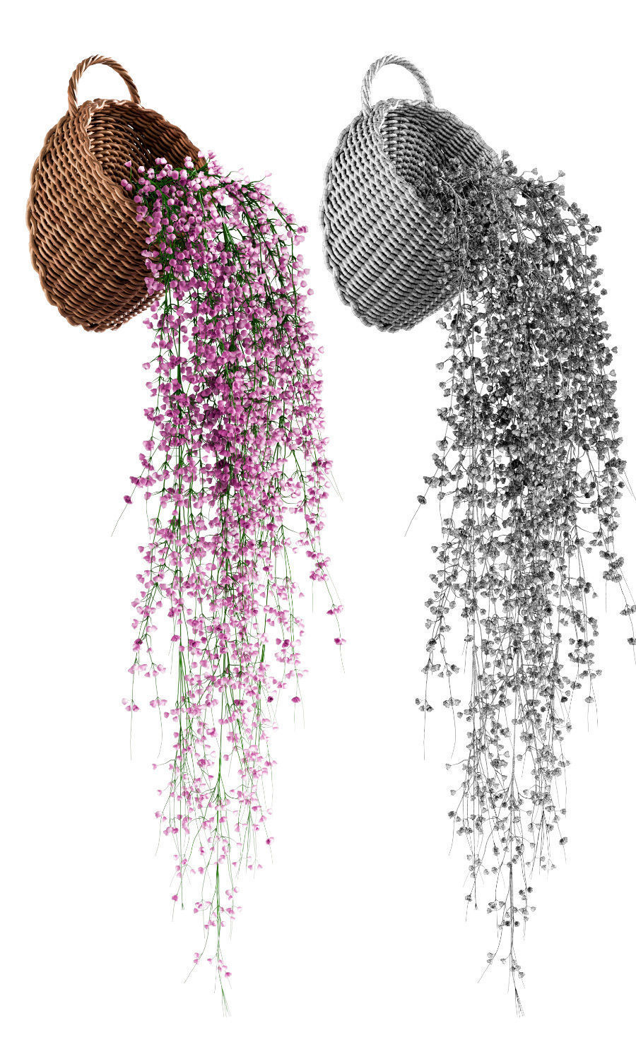 Hanging plants in wicker pots v2 3D model_3