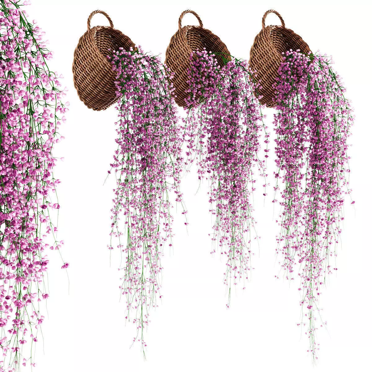Hanging plants in wicker pots v2 3D model_0