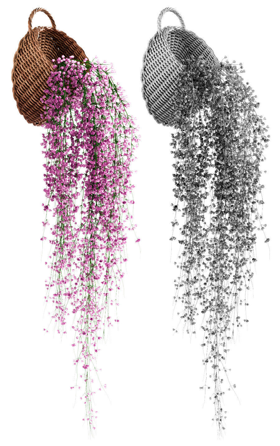 Hanging plants in wicker pots v2 3D model_2