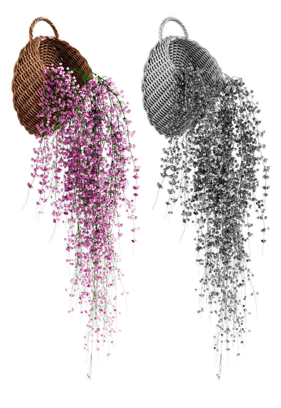 Hanging plants in wicker pots v2 3D model_1