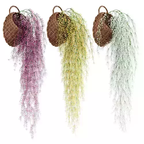 Hanging plants in wicker pots