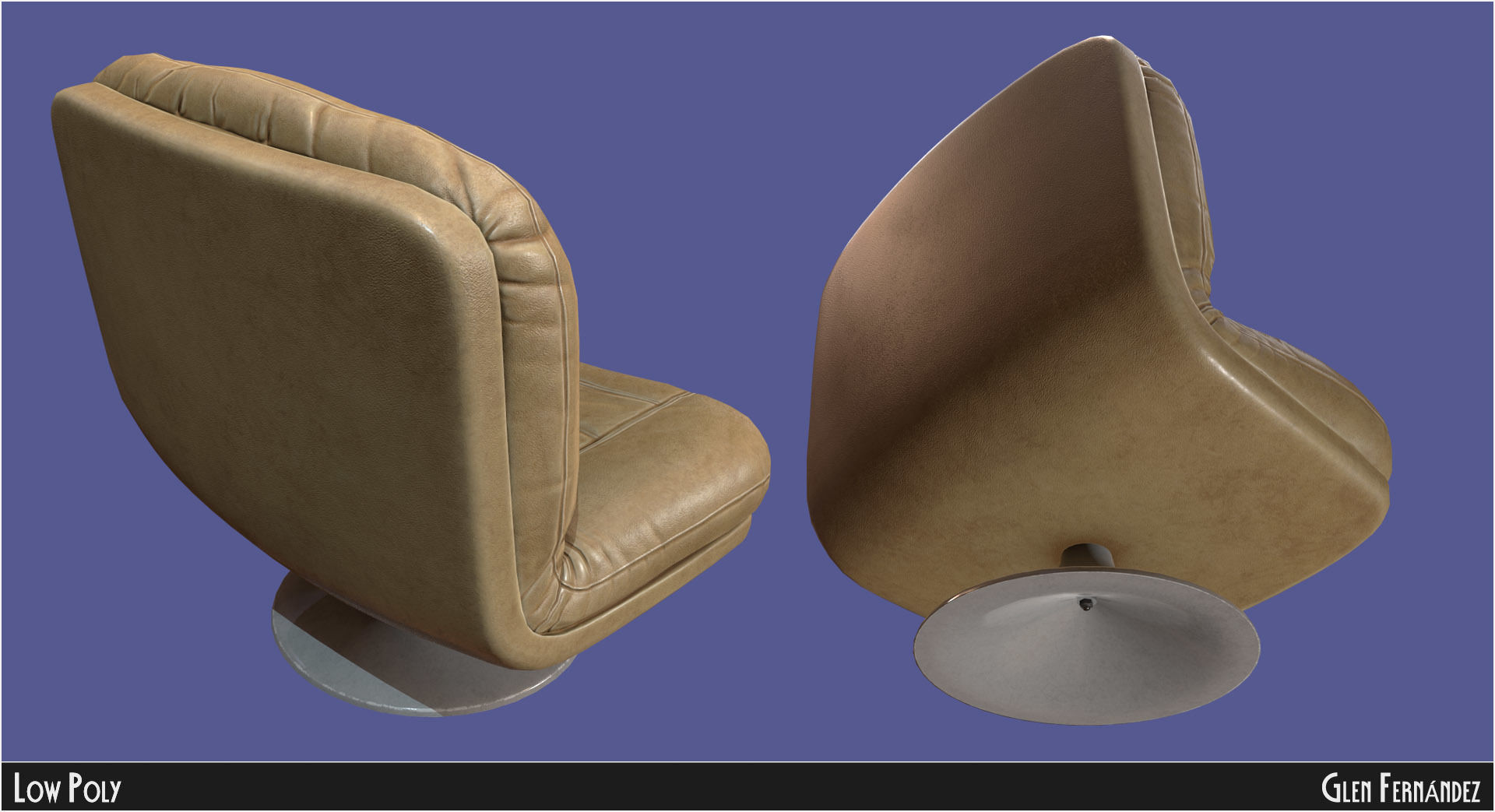 Retro vintage 70s chair cream leather Low-poly 3D model_4
