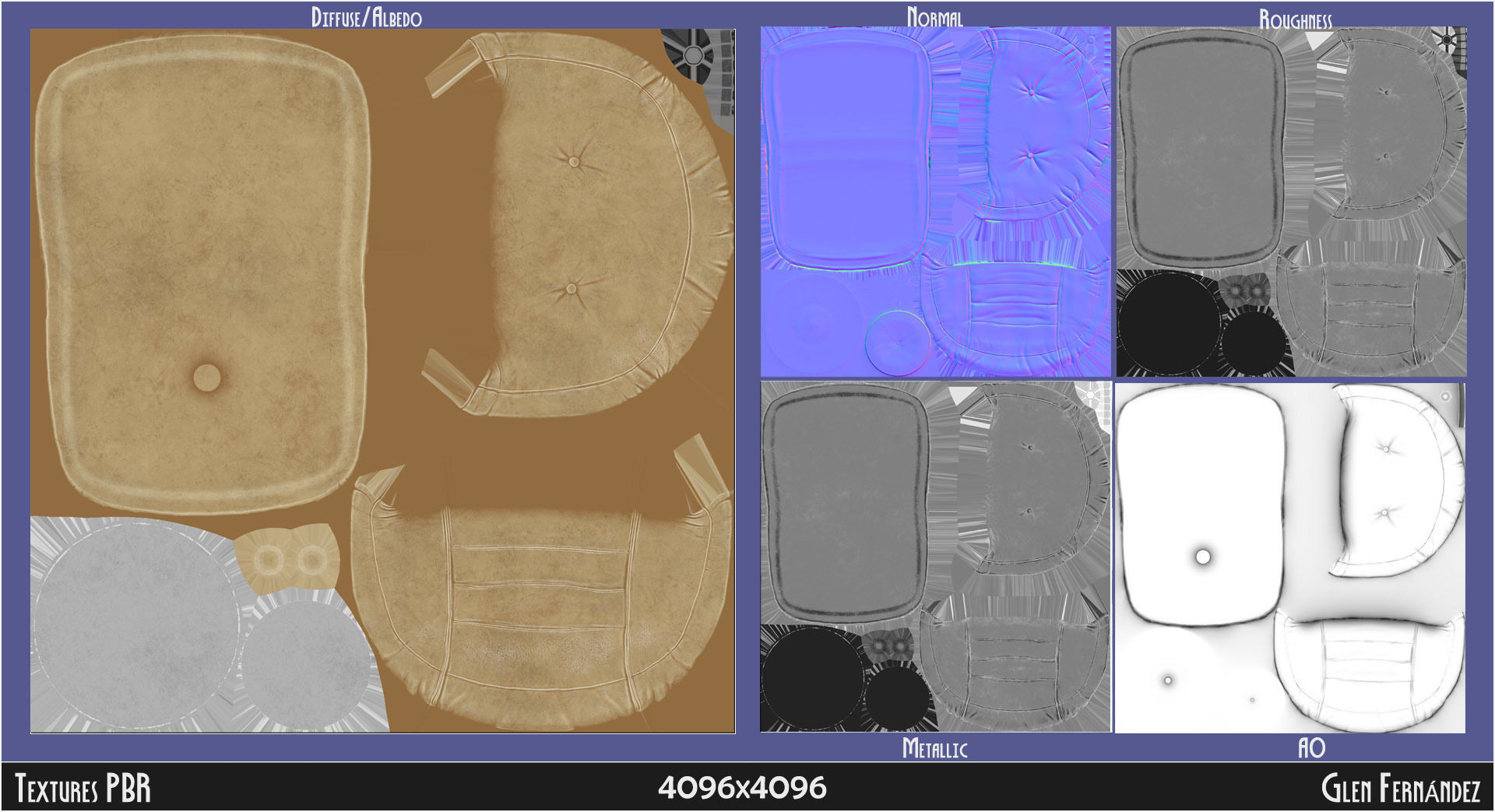 Retro vintage 70s chair cream leather Low-poly 3D model_7