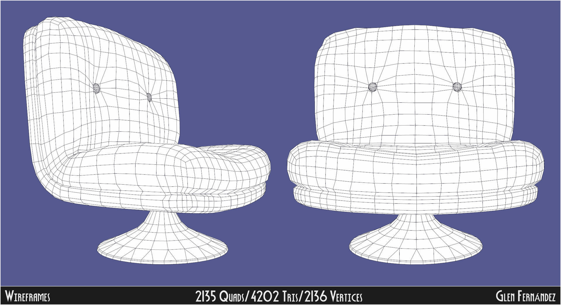 Retro vintage 70s chair cream leather Low-poly 3D model_5