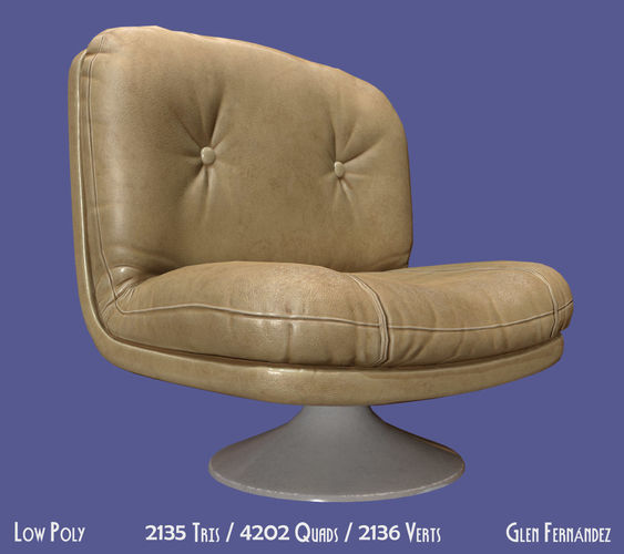 Retro vintage 70s chair cream leather Low-poly 3D model