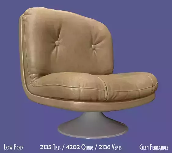 Retro vintage 70s chair cream leather Low-poly 3D model