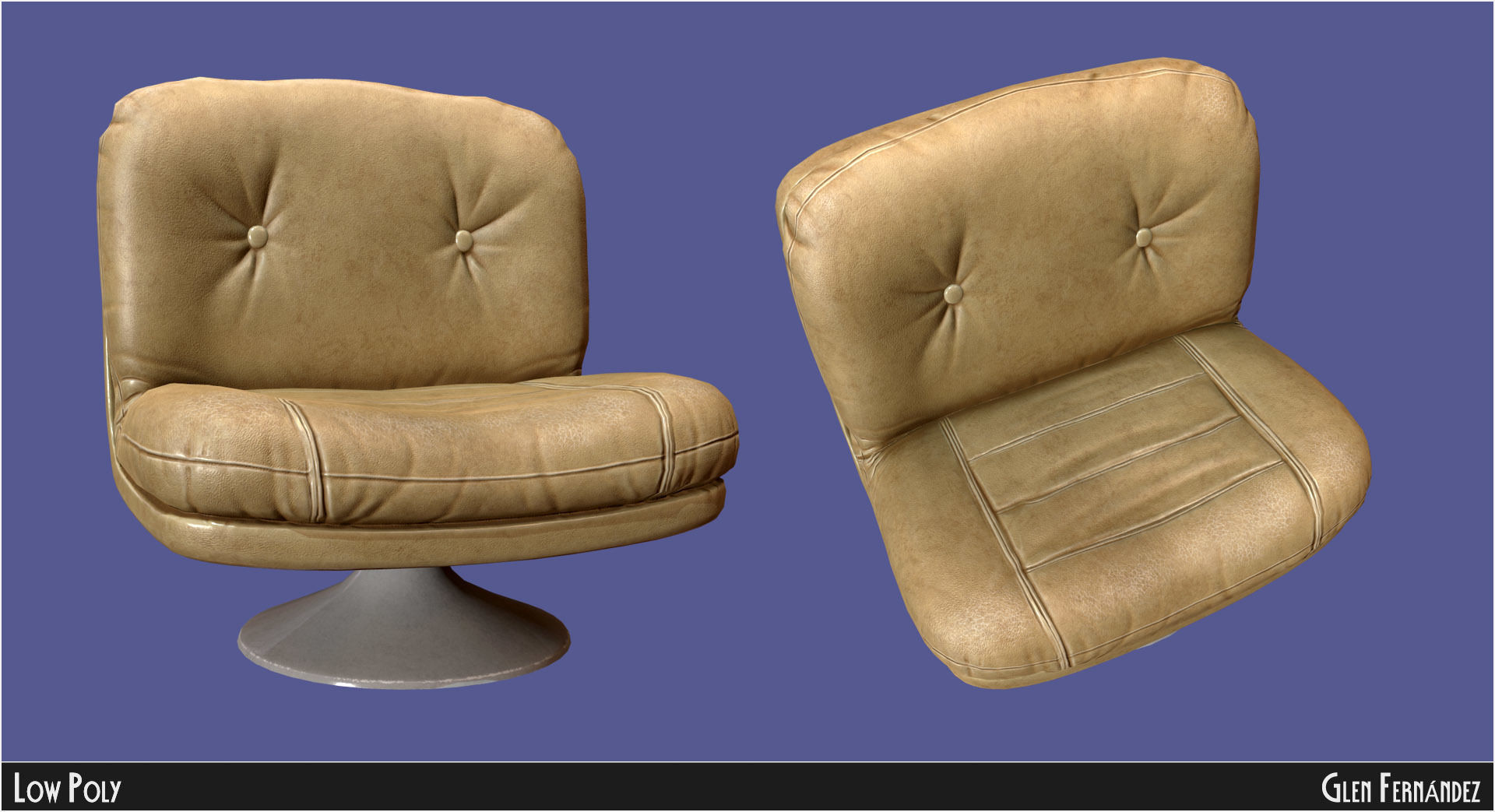 Retro vintage 70s chair cream leather Low-poly 3D model_1