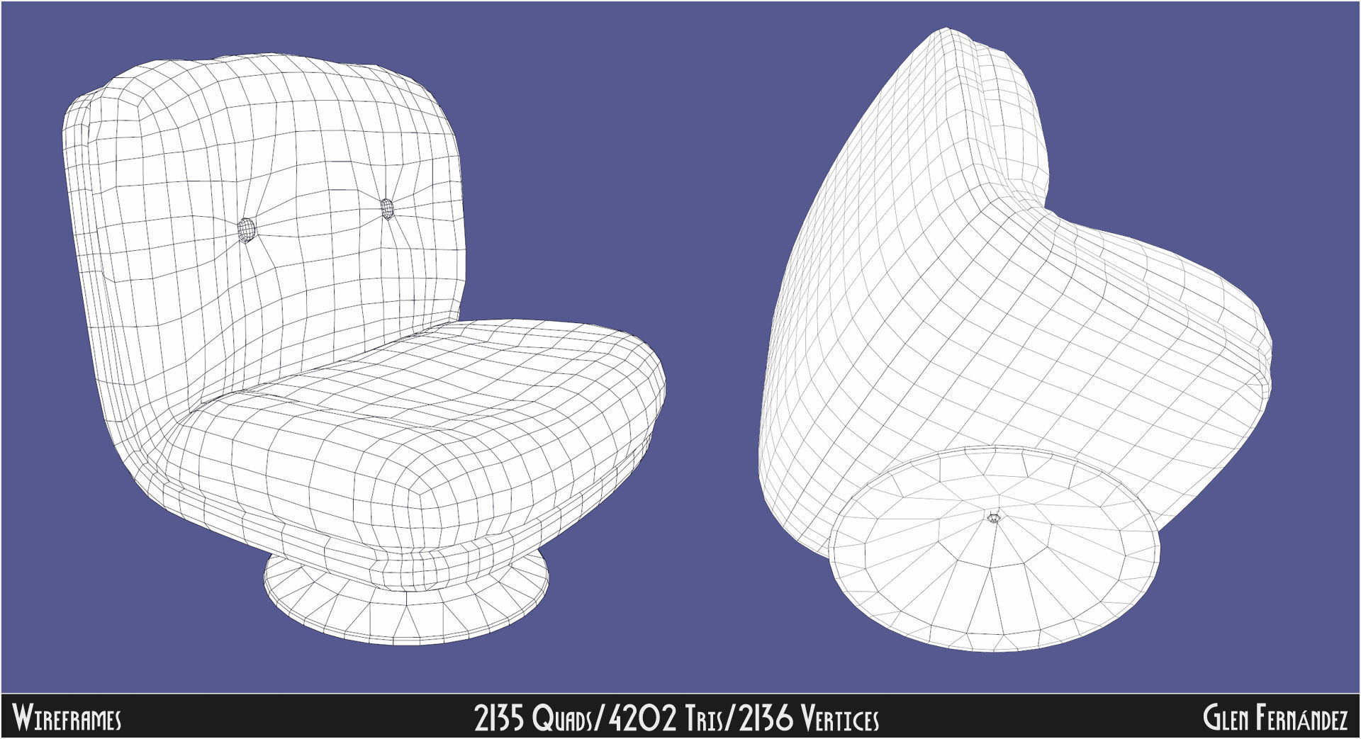 Retro vintage 70s chair cream leather Low-poly 3D model_6